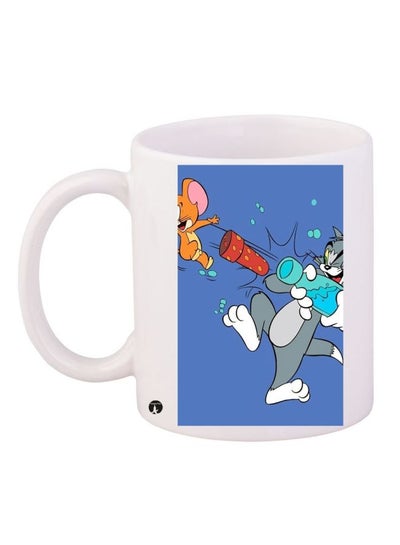 Tom And Jerry Printed Coffee Mug White/Blue/Grey 11ounce