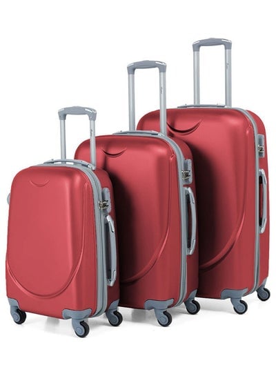 Hard Case Travel Bags Trolley Luggage Set of 3 ABS Lightweight Suitcase with 4 Spinner Wheels KH134 Burgundy