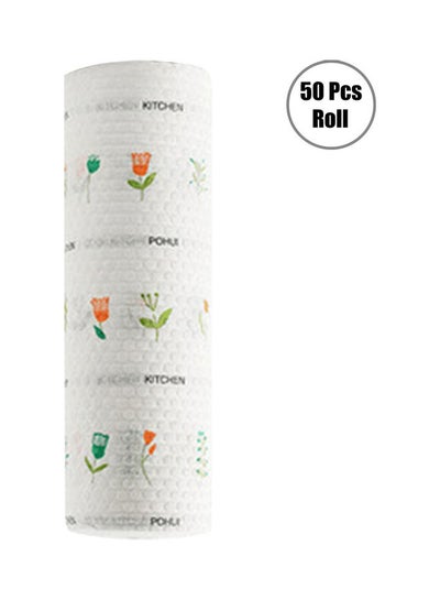 50-Piece Roll Disposable Dish Cloth Set White/Green/Orange 25x8x8cm