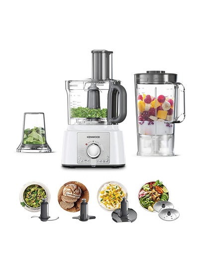 Food Processor Multi-Functional With 2 Stainless Steel Disks, Blender, Grinder Mill, Whisk, Dough Maker 3 L 1000 W FDP65.400WH white