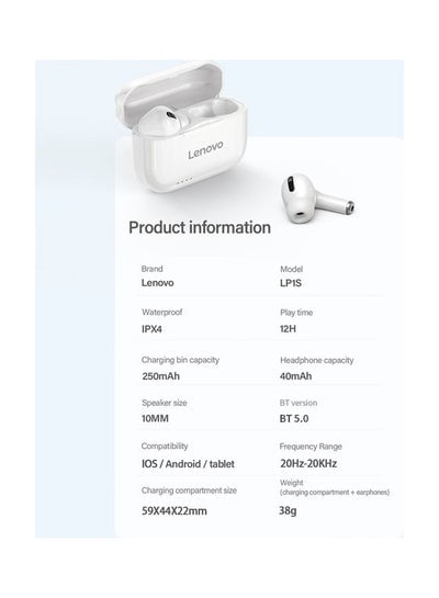 LP1S LivePods True WireLess Bluetooth Headset White