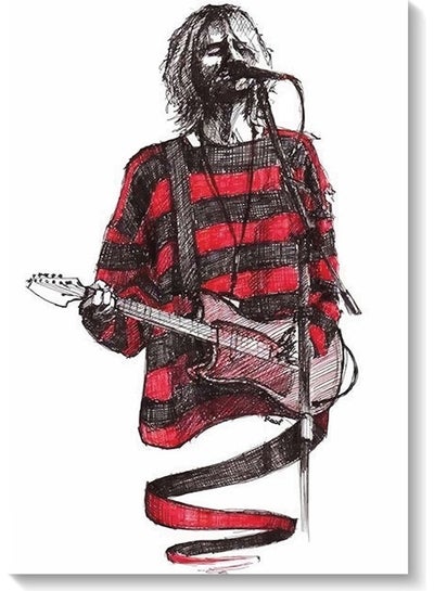 Guitarist Themed Wall Painting White/Red/Black 40x60cm