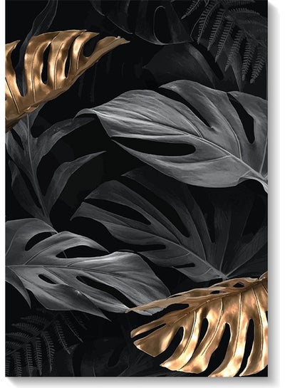 Trees Leaves Printed Wall Art Black/Gold/Grey 40x60cm