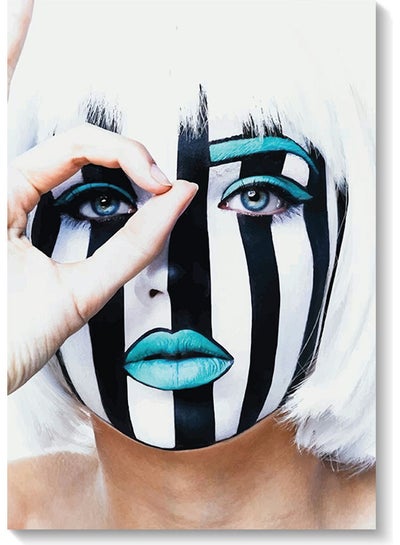 Girl Striped Face Printed Wall Art Beige/White/Black 40x60cm