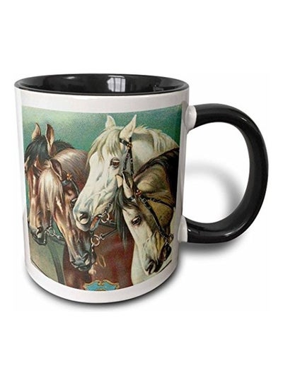 3D Vintage Four Horses Artwork Two-Tone Mug Multicolour 11ounce