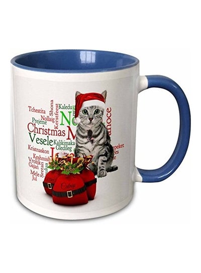 Christmas Tabby Cat With Mouse In A Santa Mug White/Blue 11ounce