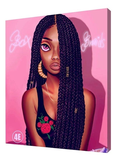 African Girl Braided Hair Head Canvas Wall Art Multicolour 70x80cm