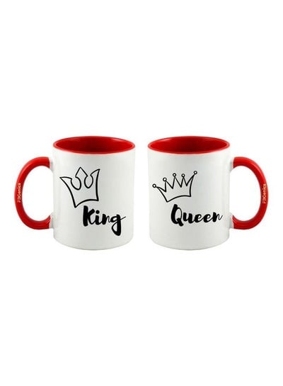 2-Piece King And Queen Printed Mug Set Red/White/Black 325ml