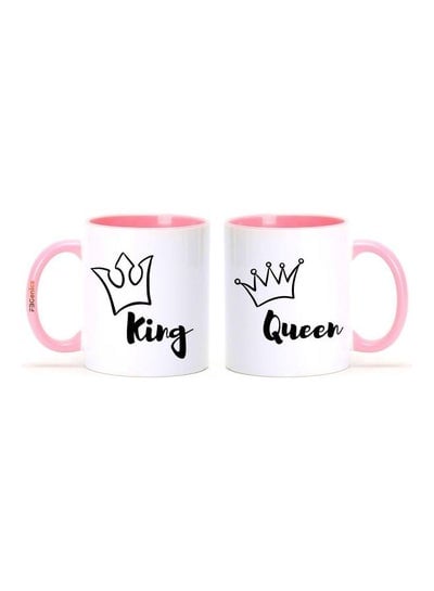 2-Piece King And Queen Printed Mug Set Pink/White/Black 325ml