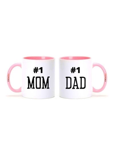 2-Piece Mom And Dad Printed Mug Set Pink/White/Black 325ml