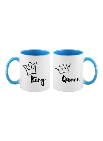 2-Piece King And Queen Printed Mug Blue/White/Black 325ml