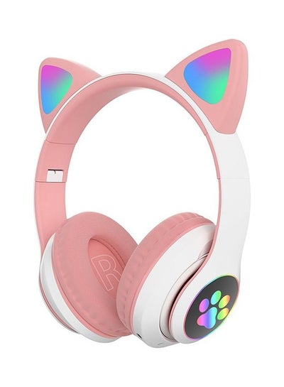 STN-28 BT5.0 Wireless Cat Ear Headphone With LED Lights Pink/White