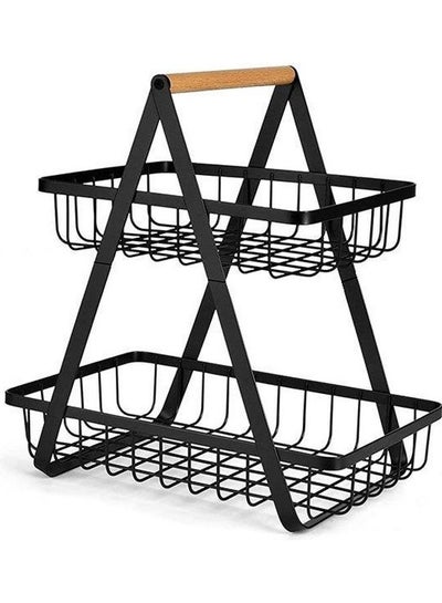 2-Tier Fruit Basket Storage Rack Black 10.6 x 6.7 x 11.4inch