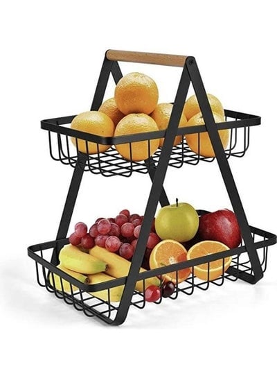 2-Tier Fruit Basket Storage Rack Black 10.6 x 6.7 x 11.4inch