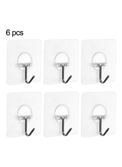 6-Piece Stainless Steel Self-Adhesive Wall Hook Transparent/Silver