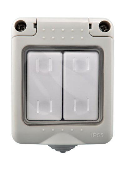 Weatherproof Plug Socket and Switch Box - 2 Gang Grey/White