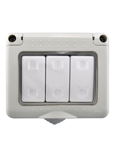 Weatherproof Plug Socket and Switch Box - 3 Gang Grey/White