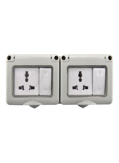 Wall Weatherproof Plug Socket and Switch Box - 2 Gang Grey/White