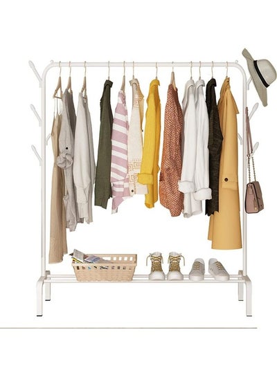 Top Rod And Lower Storage Shelf Coat Rack With 1-Tier Shelves White