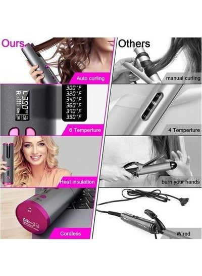 Automatic Cordless Auto Hair Curler with Accessories Black/Pink