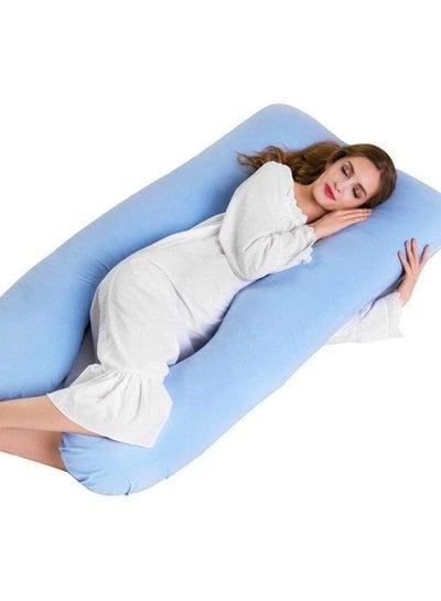 U-Shape Comfortable Maternity Pillow Cotton Light Blue 120x80x35cm