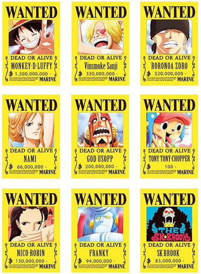 9-Piece Anime Wanted Poster Multicolour 14.3 x 21cm
