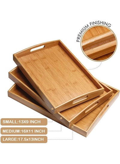 3-Piece Bamboo Serving Tray Set Brown 45cm