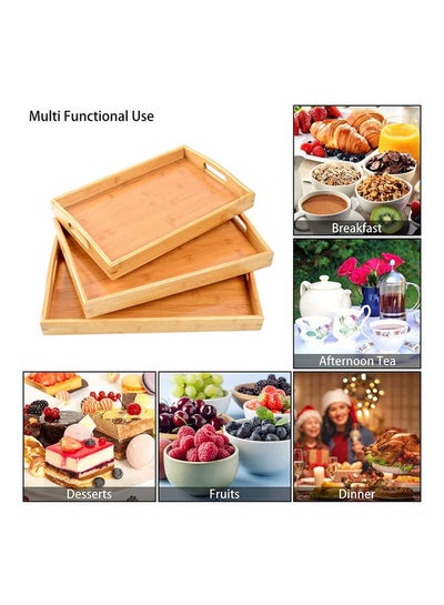 3-Piece Bamboo Serving Tray Set Brown 45cm