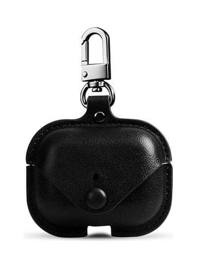 Genuine Leather Wireless Charging Case With Keychain For Apple AirPods 3 Black