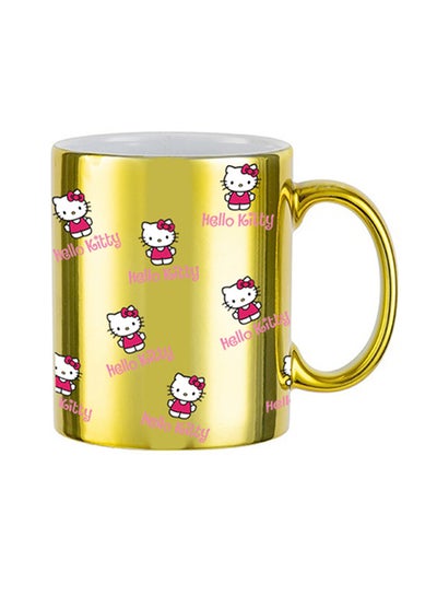 Multiple Hello Kittys All Over The Printed Coffee Mug Gold/White 350ml