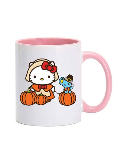 Hello Kitty With Pumpkins Printed Coffee Mug Pink/White 350ml