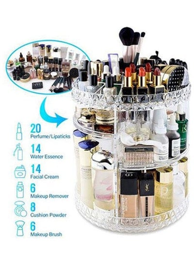 360 Rotating Makeup Organizer Adjustable Cosmetic Storage Display Case Large Capacity Cosmetic Shelf Acrylic Clear