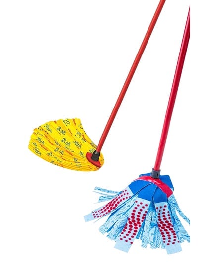 2 Pieces Soft Supermocio Floor Mop With Stick Yellow / Blue