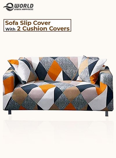 Stretch Sofa Printed Couch Covers, Slipcovers for 2 Cushion Couches Sofas Fabric Material Perfect Universal Furniture Protector 190 to 230cm