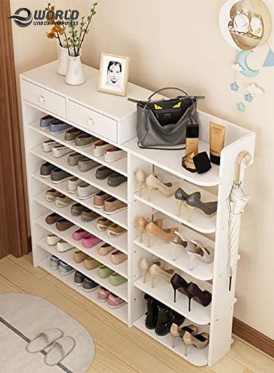 12-Tier Stylish Wood Shoe Organizer Rack For Entryway Hallway Storage Furniture With Open Shelves