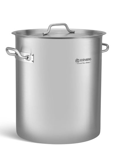 EDENBERG Big Stock Pot | Stainless Steel Cooking Pot with Lid | Dishwasher Safe Heavy Soup Pot | Large Cooking Pot with Lid & Handles - (Silver, 36.71L)