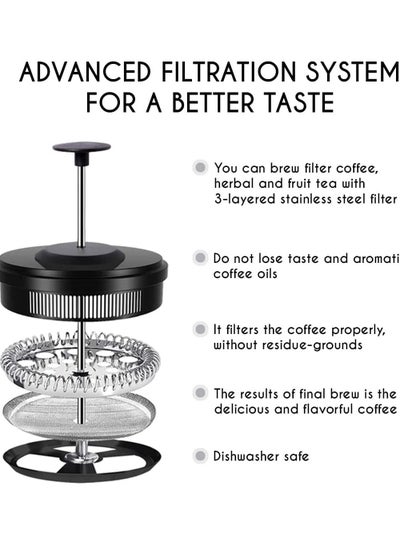 French Press Coffee and Tea Maker Heat Resistant Borosilicate Glass with Stainless Steel Filter