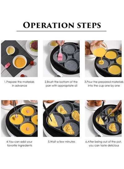 Non-Stick Aluminium 4 Hole Cooking Frying Pan with Wooden Handle and 4 Holes for making Breakfast Griddle Burgers Eggs omelette pancake