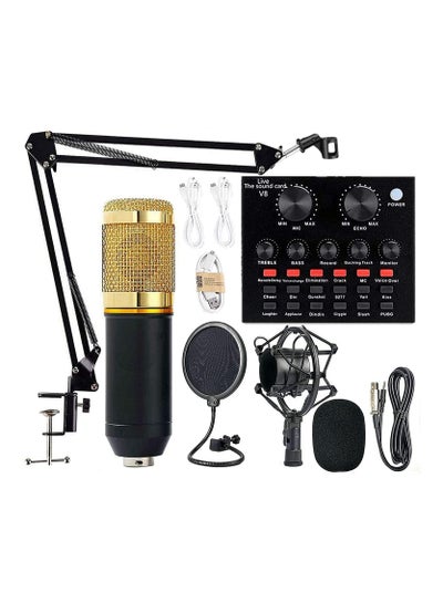 Podcast Condenser Microphone Bundle with v8 Sound Card/Condenser Studio Microphone for Laptop Computer Vlog Living Broadcast Live Streaming