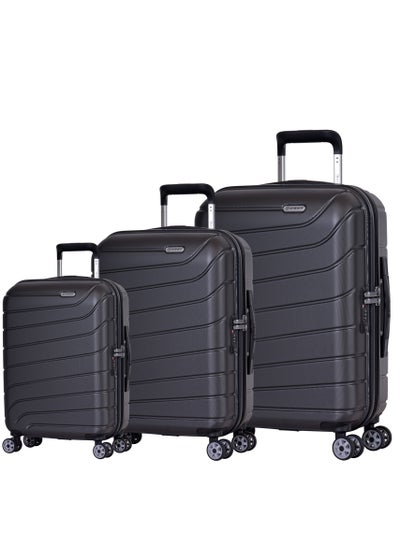 Voyager Hardside Travel Bags Trolley Luggage Set of 3 Makrolon Lightweight with 4 Quiet Double Spinner Wheels Suitcase with TSA Lock KH91 Dark Grey