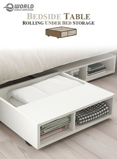 Under Bed Storage Organiser Unit Bedside Table for Bedroom with Rolling Wheel Castors 3 Large Underbed Cabins Containers, Plenty of Space to Organise Clothes Books