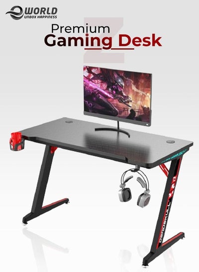 Gaming Computer Desk for Home and Office with Carbon Fiber Top, Cup Holder and Cable Management System