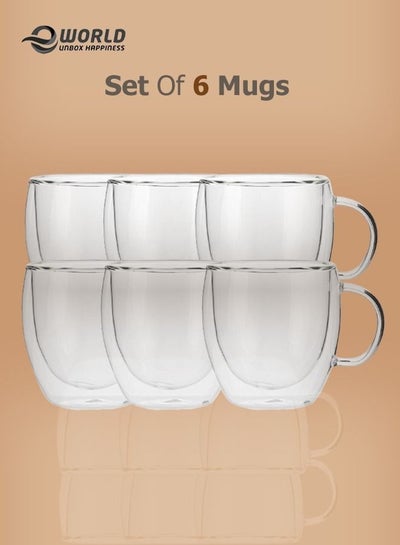 6-Piece Insulated Double Wall Cup with Handle for Drinkware Coffee Tea 250ml