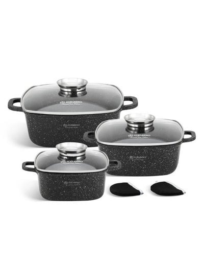EDENBERG 6-piece Square Pot Set with Lid| Stove Top Cooking Pot| Cast Iron Deep Pot| Butter Pot| Chamber Pot with Lid
