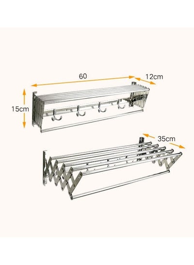 Wall mounted Retractable Airers Folding Extendible Dryer Rack Towel Shelf  with Hooks for Bathroom and Terrace