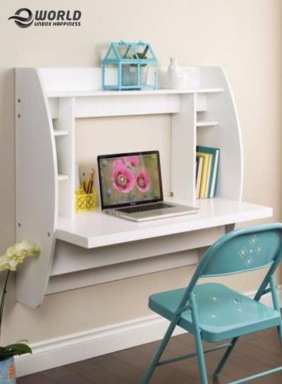 Wall Mounted Table TV, Computer Desk With Multiple Storage Shelves for Home Office
