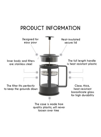 French Press Coffee and Tea Maker Heat Resistant Borosilicate Glass with Stainless Steel Filter