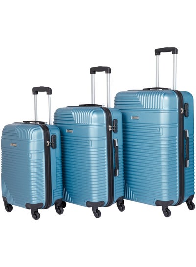 Hard Shell Travel Bags Trolley Luggage Set of 3 Piece Suitcase for Unisex ABS Lightweight with 4 Spinner Wheels KH120 Light Blue