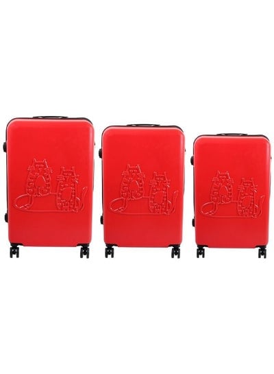 Biggdesign 3 Piece Cats Design Carry On Luggage Set Red