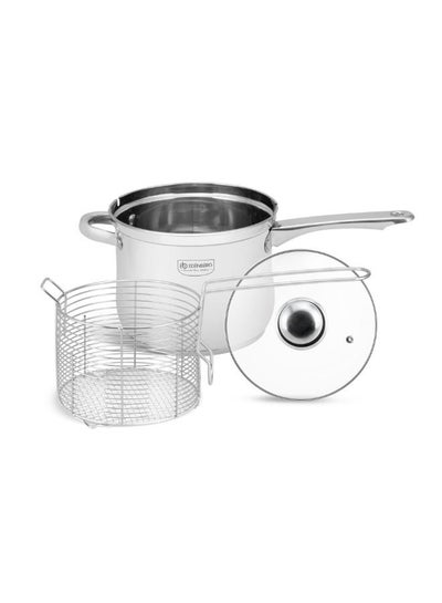 EDENBERG Saucepan with Basket 3.8L | Stainless Steel Saucepan with lid + Basket |Food Heats up Quickly and Material Preserves Heat Long | Frying Basket |Suitable For all Types of Cookers & Inductive
